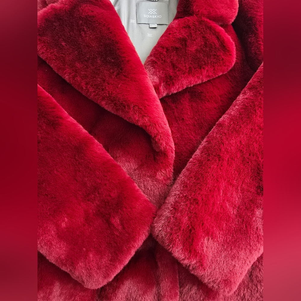 SOIA & KYO Renada Faux Fur Coat in Oxblood Size Small NEW NO TAG - Picture 11 of 14
